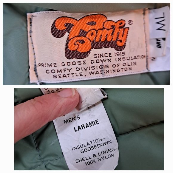 Vntg OLIN Comfy Laramie Green Puffer Goose Down Jacket Sherpa Fleece Collar SzML - Picture 10 of 12